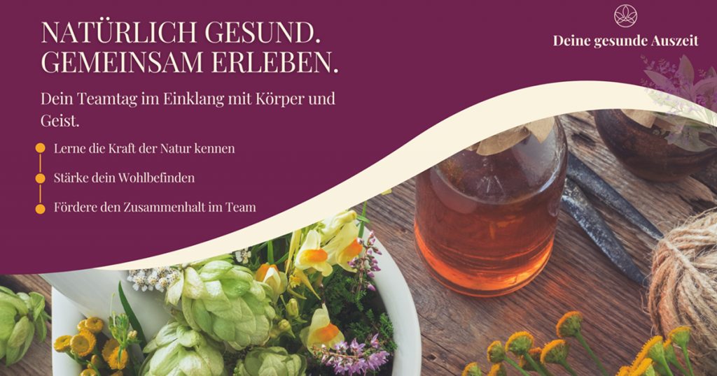 Wir bieten ein Team-Event bei Erfurt geeignet für Firmen wie für private Gruppen. Ob es ein Gesundheitstag für Unternehmen, ein Firmenausflug zur Teambildung oder die gesunde Ernährung im Arbeitsalltag sein soll, wir stellen das passende Arrangement zusammen. Ebenso haben wir viele Ideen für den Familienausflug, den Junggesellinnenabschied, die Kräuterwanderung für Gruppen oder das Kochevent.