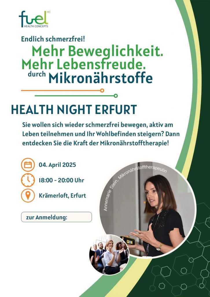Das Health-Day Event ist eine Serie die Annemarie Stein betreibt. Ich freue mich, beim Erfurt-Event am 4. April als Vortragende mit dabei zu sein.